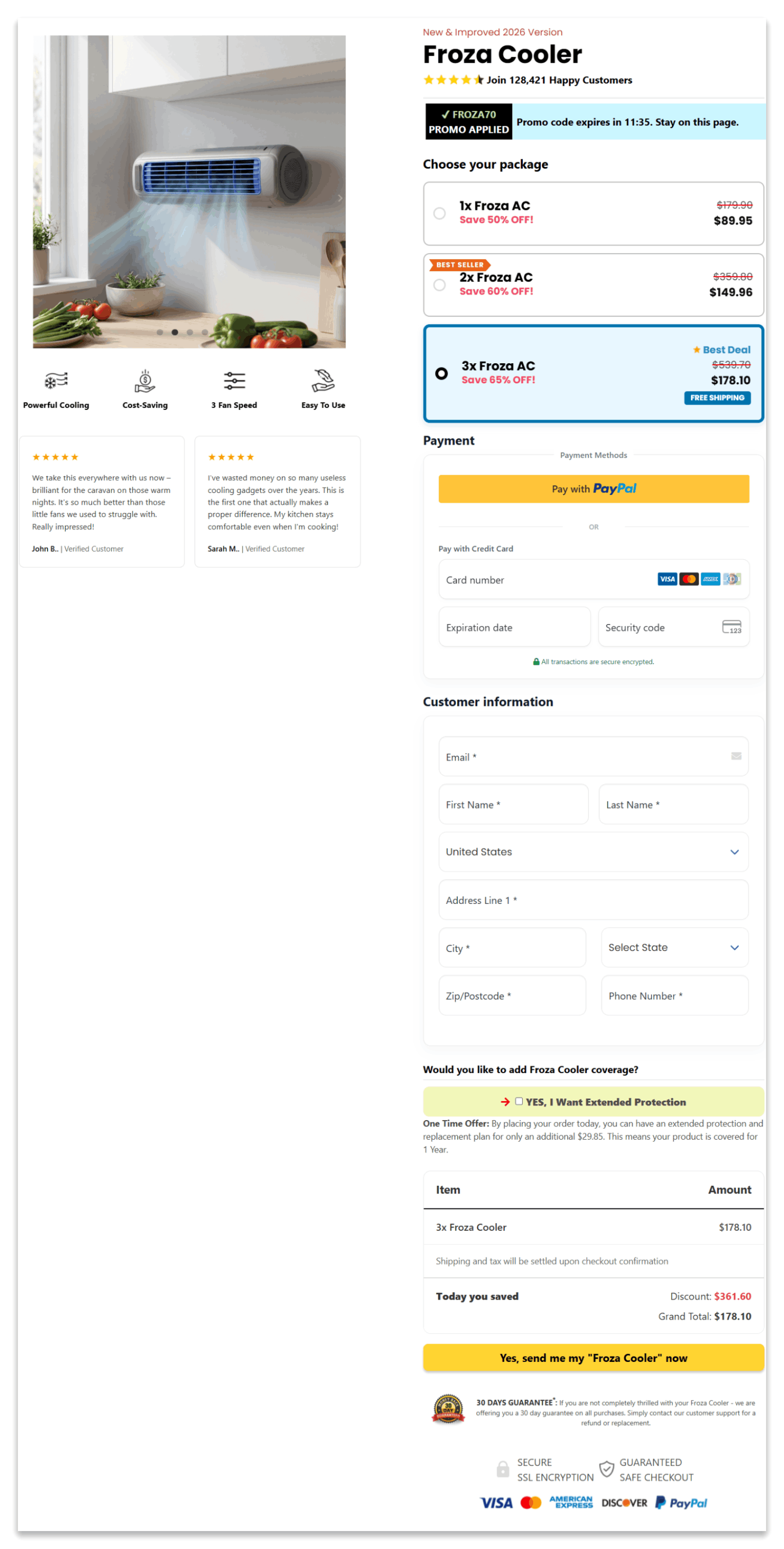 Froza AC Secure Checkout Page